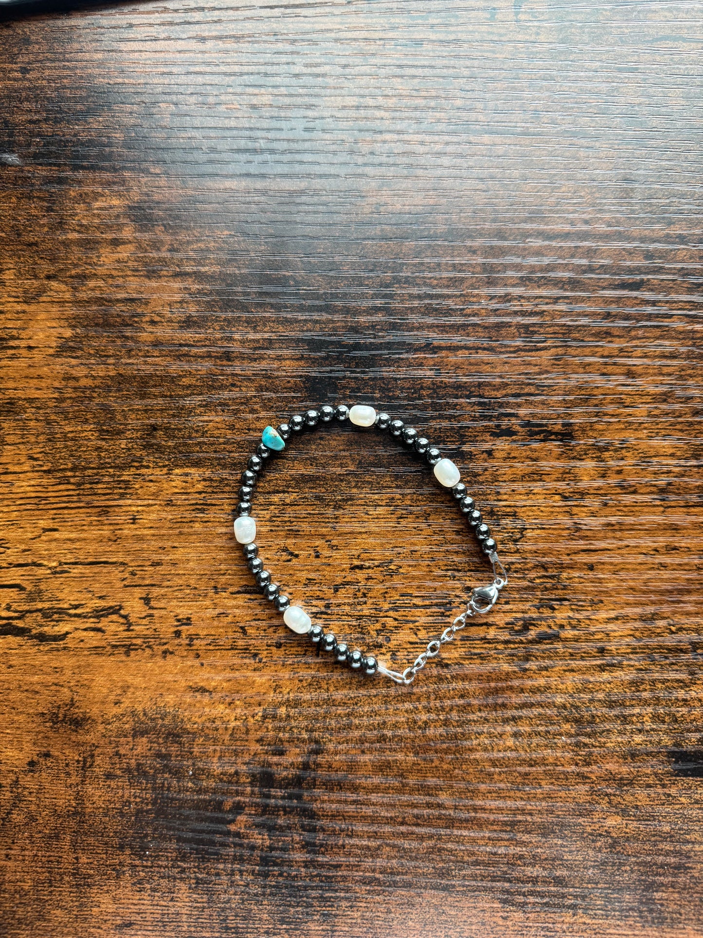 Single Turquoise and Freshwater Pearl Bracelet