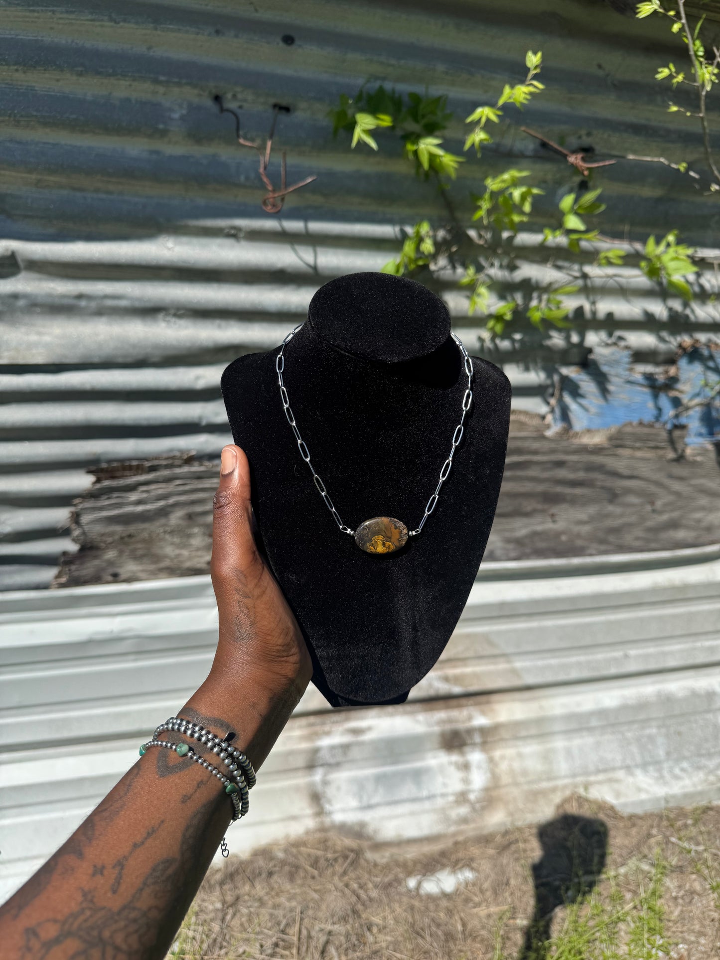 Jasper Bar with Sterling Silver Pearls