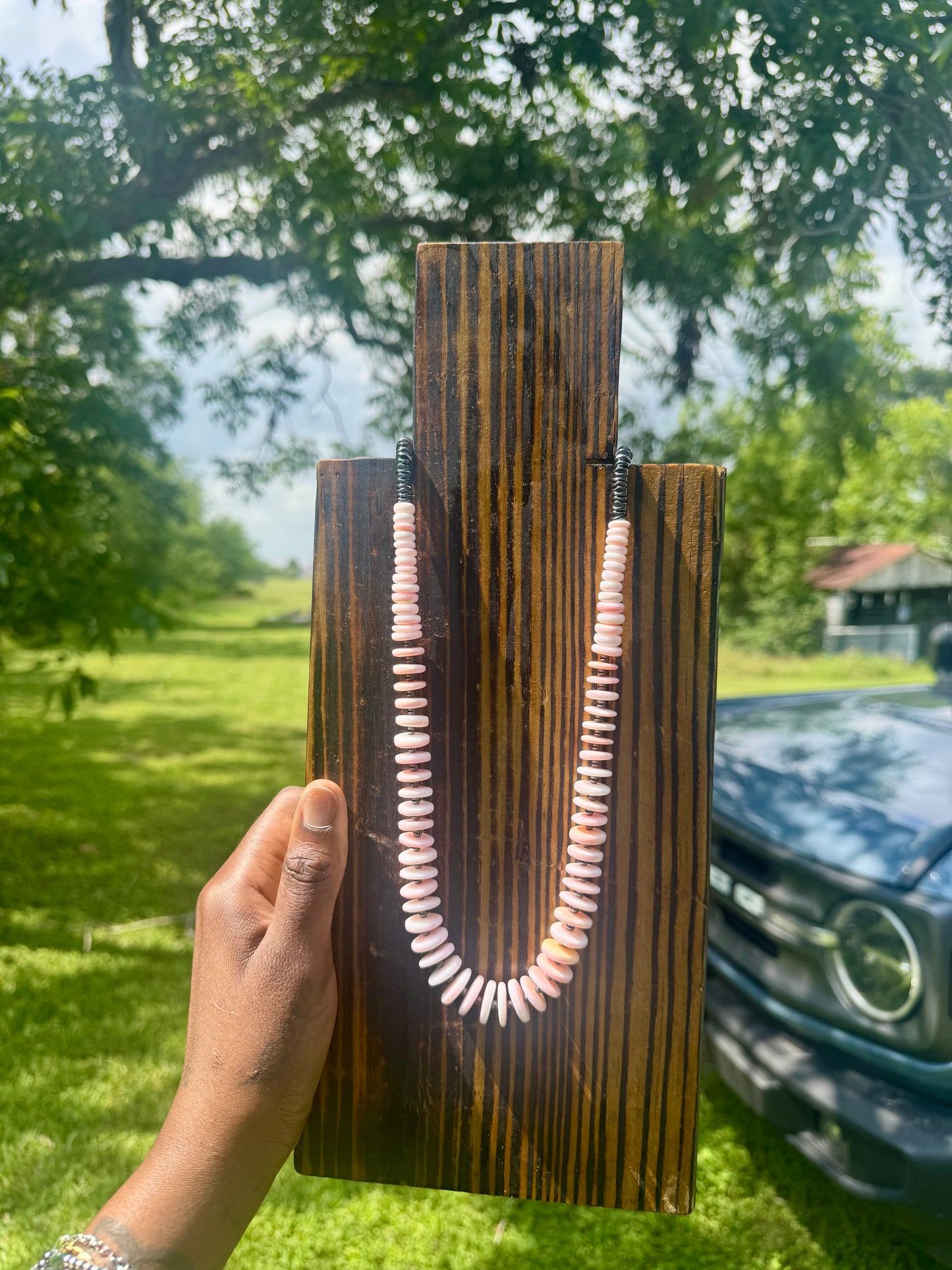 Graduated Pink Conch Statement Necklace