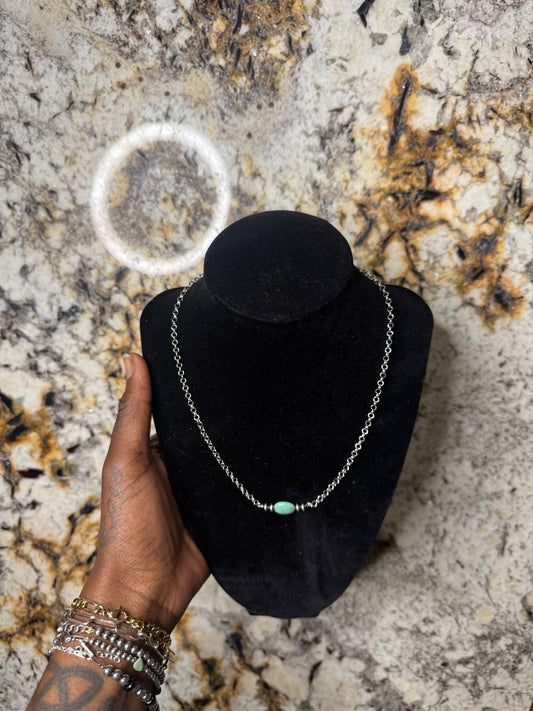 16” Turquoise w/ Sterling Silver pearls