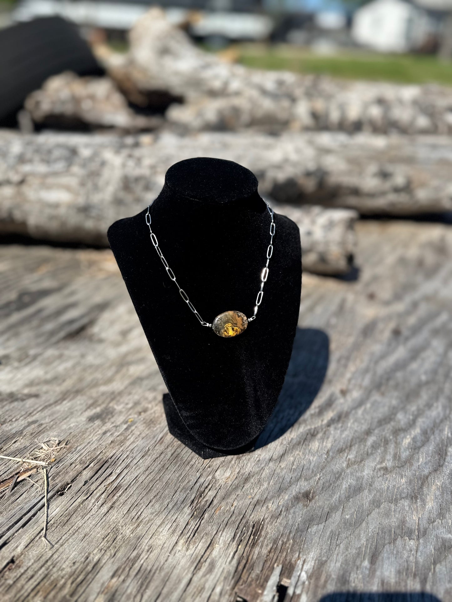 Jasper Bar with Sterling Silver Pearls